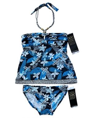 Coco Reef Blue Floral Halter Tankini Set